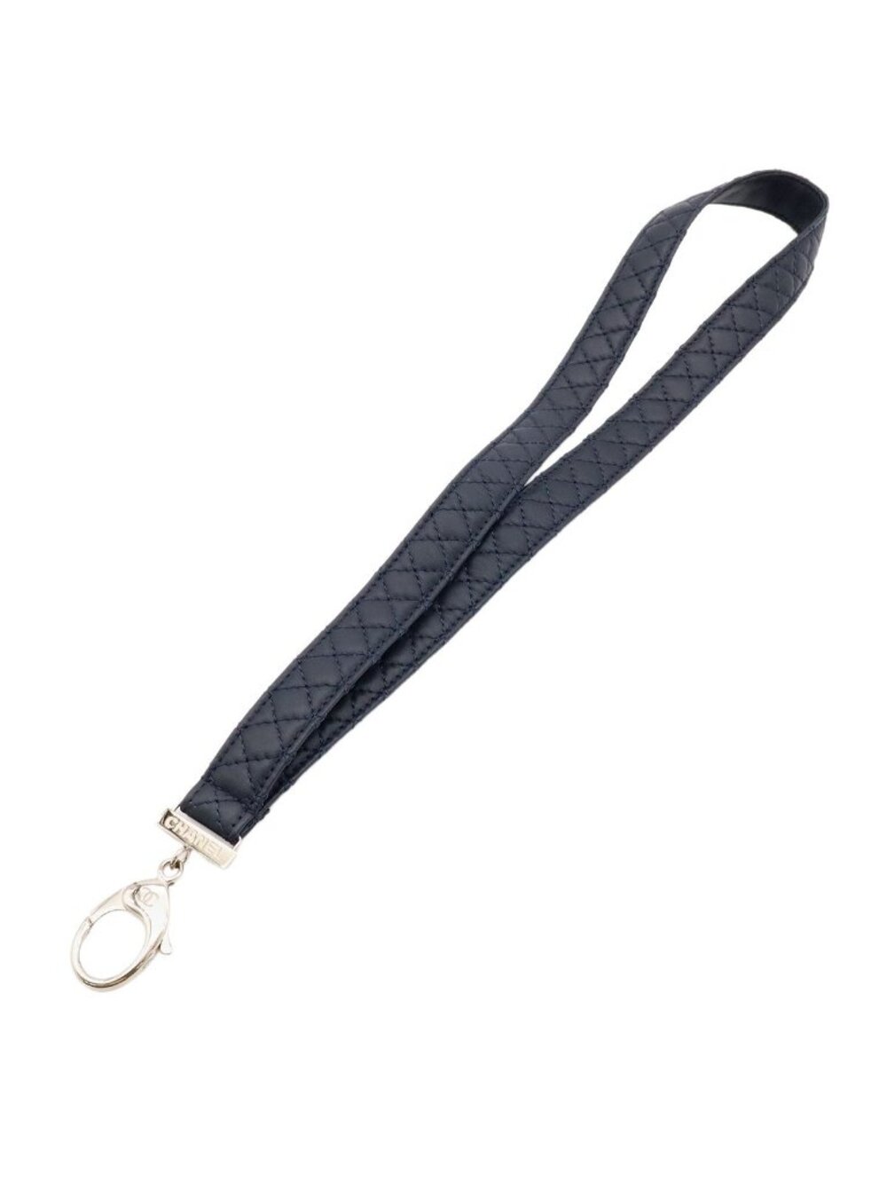 Chanel Quilted Neck Strap Holder Mobile Leather Navy Silver